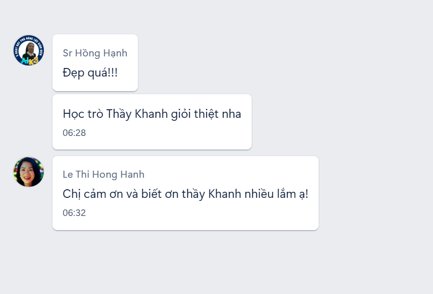 Phản hồi của học viên Hồng Hạnh: Đẹp quá và cảm ơn thầy Khanh